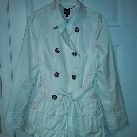 Express Jackets & Blazers - Express white coat button up rain coat